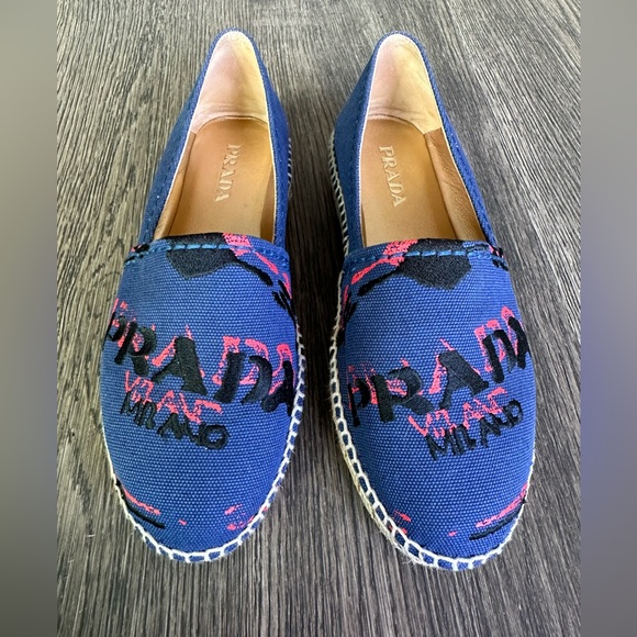 Blue Prada Logo Women’s Espadrille Size 36.5 or US 5.5 - Picture 1 of 8
